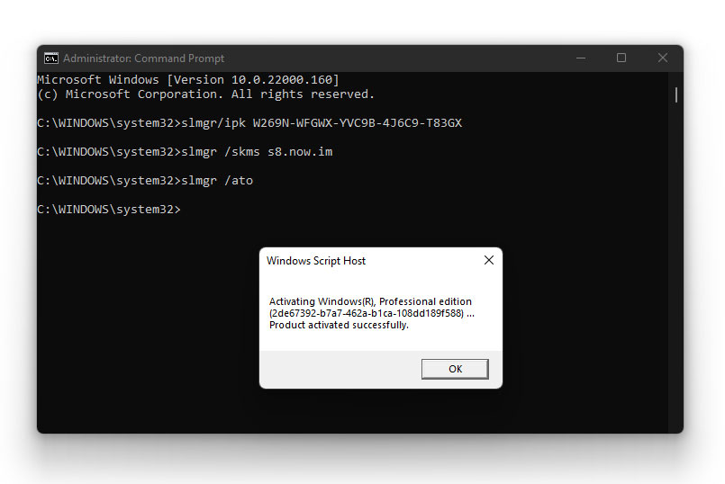 windows 11 pro activation through cmd