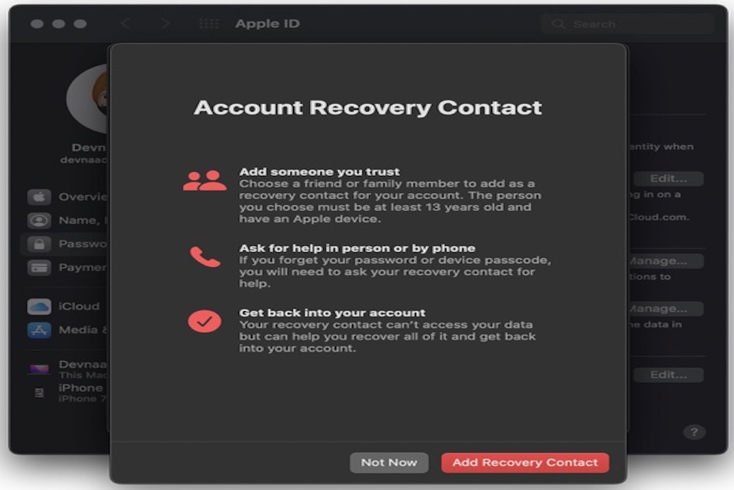 How To Set Up An Account Recovery Contact For Your Apple ID - Hawkdive.com