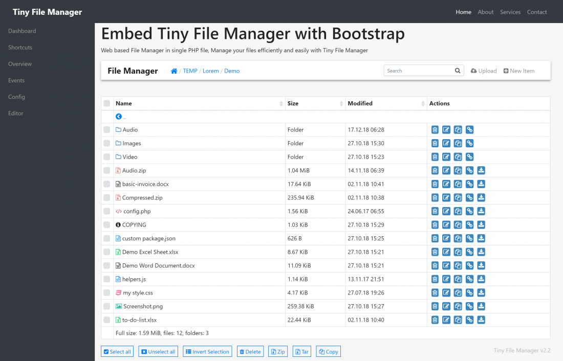 h3k tiny file manager default credentials